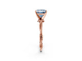 Rose gold Fancy Blue Princess  Solitaire Twisted Band with Bead Prong Setting_316