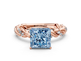 Rose gold Fancy Blue Princess  Solitaire Twisted Band with Pavé Accents and Four-Prong Setting_3