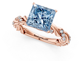 Rose gold Fancy Blue Princess  Solitaire Twisted Band with Pavé Accents and Four-Prong Setting_4