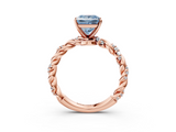 Rose gold Fancy Blue Princess  Solitaire Twisted Band with Pavé Accents and Four-Prong Setting_6
