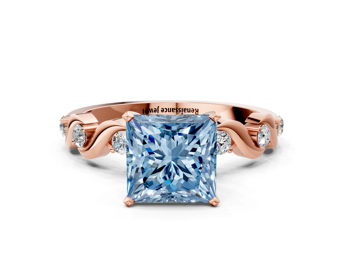 Rose gold Fancy Blue Princess  Solitaire Twisted Band with Prong Setting 1