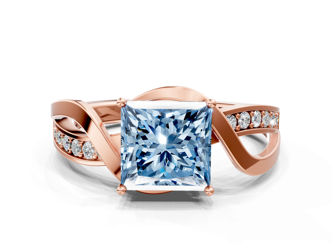 Rose gold Fancy Blue Princess  Solitaire Twisted Band with Prong Setting_3