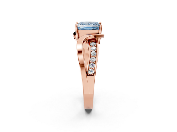 Rose gold Fancy Blue Princess  Solitaire Twisted Band with Prong Setting