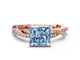Rose gold Fancy Blue Princess  Solitaire Twisted Pave Diamond Ring with Four-Prong Setting_103