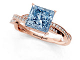 Rose gold Fancy Blue Princess  Solitaire Twisted Pave Diamond Ring with Four-Prong Setting_104