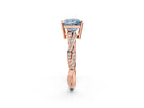 Rose gold Fancy Blue Princess  Solitaire Twisted Pave Diamond Ring with Four-Prong Setting_105