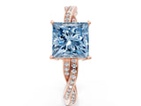 Rose gold Fancy Blue Princess  Solitaire Twisted Pave Diamond Ring with Four-Prong Setting_12
