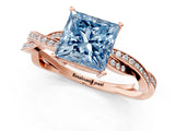 Rose gold Fancy Blue Princess  Solitaire Twisted Pave Diamond Ring with Four-Prong Setting_13