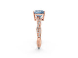 Rose gold Fancy Blue Princess  Solitaire Twisted Pave Diamond Ring with Four-Prong Setting_14