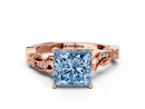 Rose gold Fancy Blue Princess  Solitaire Vine Band with Milgrain Prong Setting_3