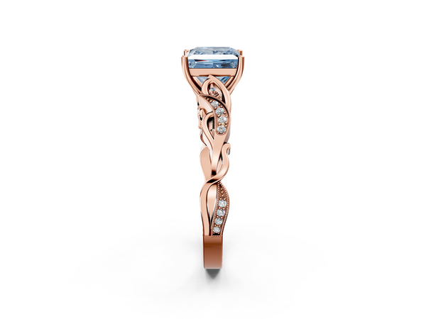Rose gold Fancy Blue Princess  Solitaire Vine Band with Milgrain Prong Setting