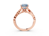 Rose gold Fancy Blue Princess  Solitaire Vine Band with Milgrain Prong Setting_6