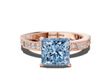 Rose gold Fancy Blue Princess  Solitaire with Pavé Band and Four-Prong Setting_331