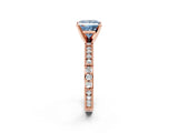 Rose gold Fancy Blue Princess  Solitaire with Pavé Band and Four-Prong Setting_333