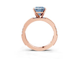 Rose gold Fancy Blue Princess  Solitaire with Pavé Band and Four-Prong Setting_334