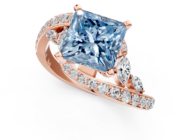 Rose gold Fancy Blue Princess  Solitaire with Pavé Twist Band and Four-Prong Setting