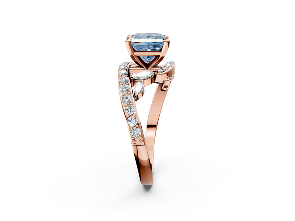 Rose gold Fancy Blue Princess  Solitaire with Pavé Twist Band and Four-Prong Setting