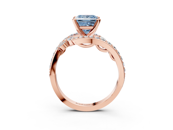Rose gold Fancy Blue Princess  Solitaire with Pavé Twist Band and Four-Prong Setting