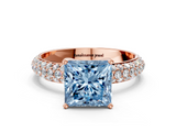 Rose gold Fancy Blue Princess  Solitaire with Pave Band and Four-Prong Setting_3