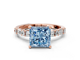 Rose gold Fancy Blue Princess  Solitaire with Side Baguettes and Channel Set Band_45