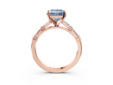 Rose gold Fancy Blue Princess  Solitaire with Side Baguettes and Channel Set Band_48