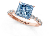 Rose gold Fancy Blue Princess  Solitaire with Side Stones on a Pavé Band and Four-Prong Setting_24