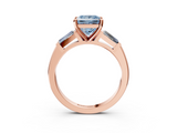 Rose gold Fancy Blue Princess  Solitaire with Tapered Baguette Side Stones on a Classic Band with Four-Prong Setting_59