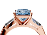 Rose gold Fancy Blue Princess  Solitaire with Tapered Baguette Side Stones on a Classic Band with Four-Prong Setting_60