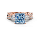 Rose gold Fancy Blue Princess  Three-Stone Diamond Ring with Pavé Split Shank and Four-Prong Setting_62