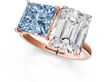 Rose gold Fancy Blue Princess  and Emerald Cut Toi Moi Ring with Prong Setting_46