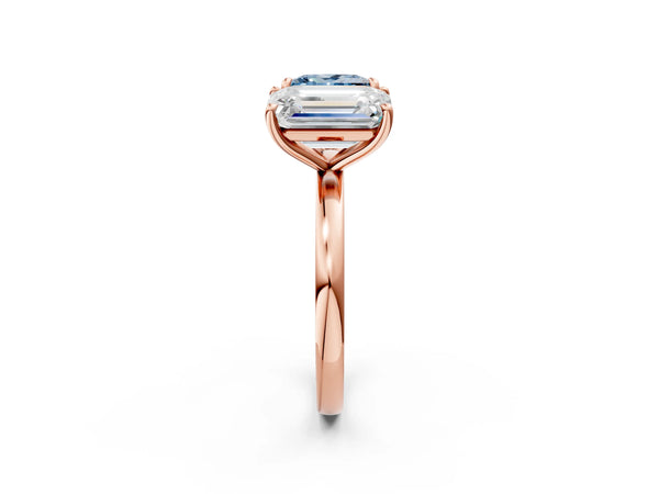 Rose gold Fancy Blue Princess  and Emerald Cut Toi Moi Ring with Prong Setting