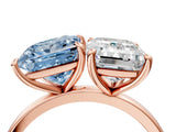 Rose gold Fancy Blue Princess  and Emerald Cut Toi Moi Ring with Prong Setting_49