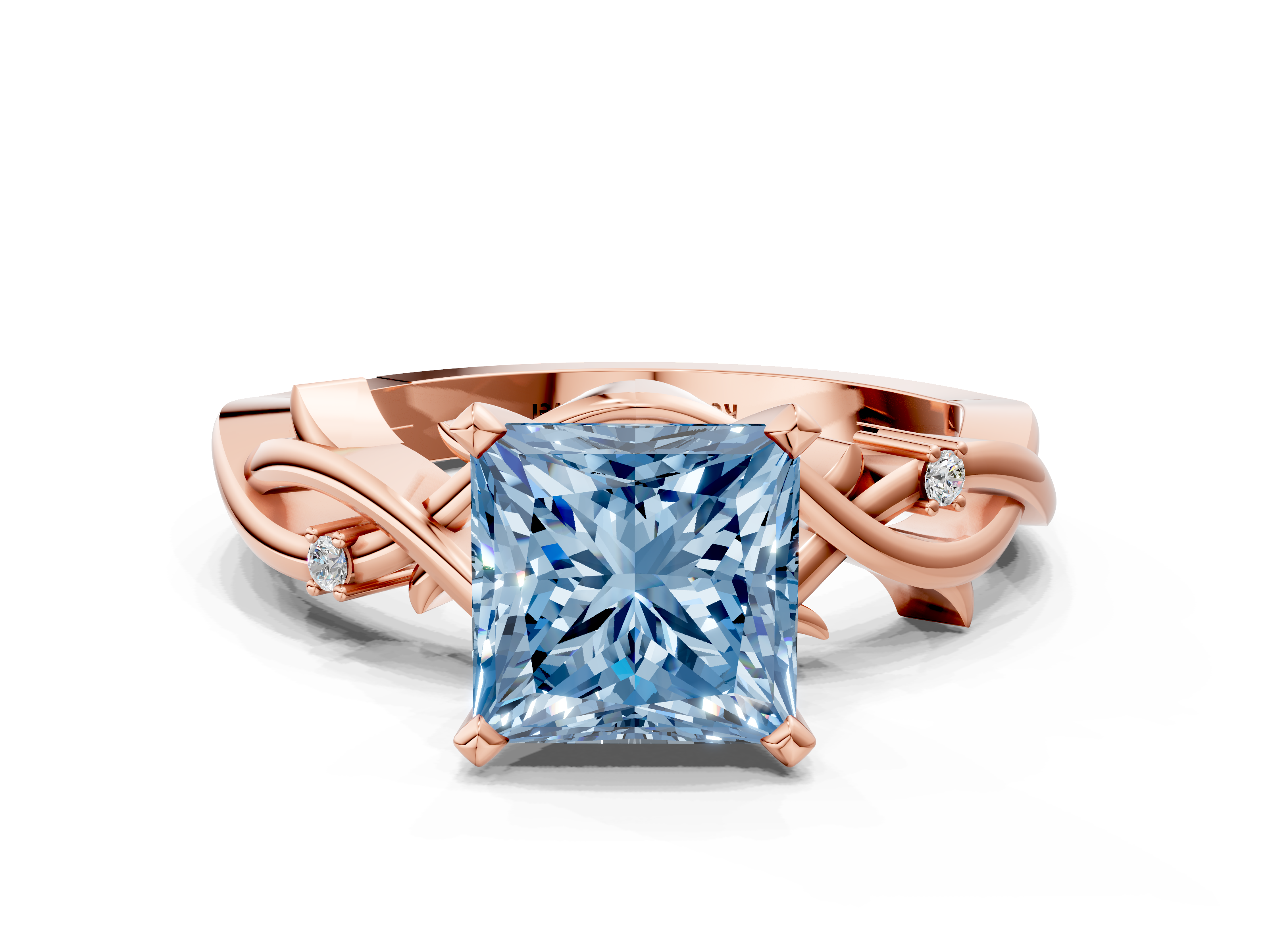 Rose gold Fancy Blue Princess cut Solitaire Twisted Band Prong Setting Ring_188