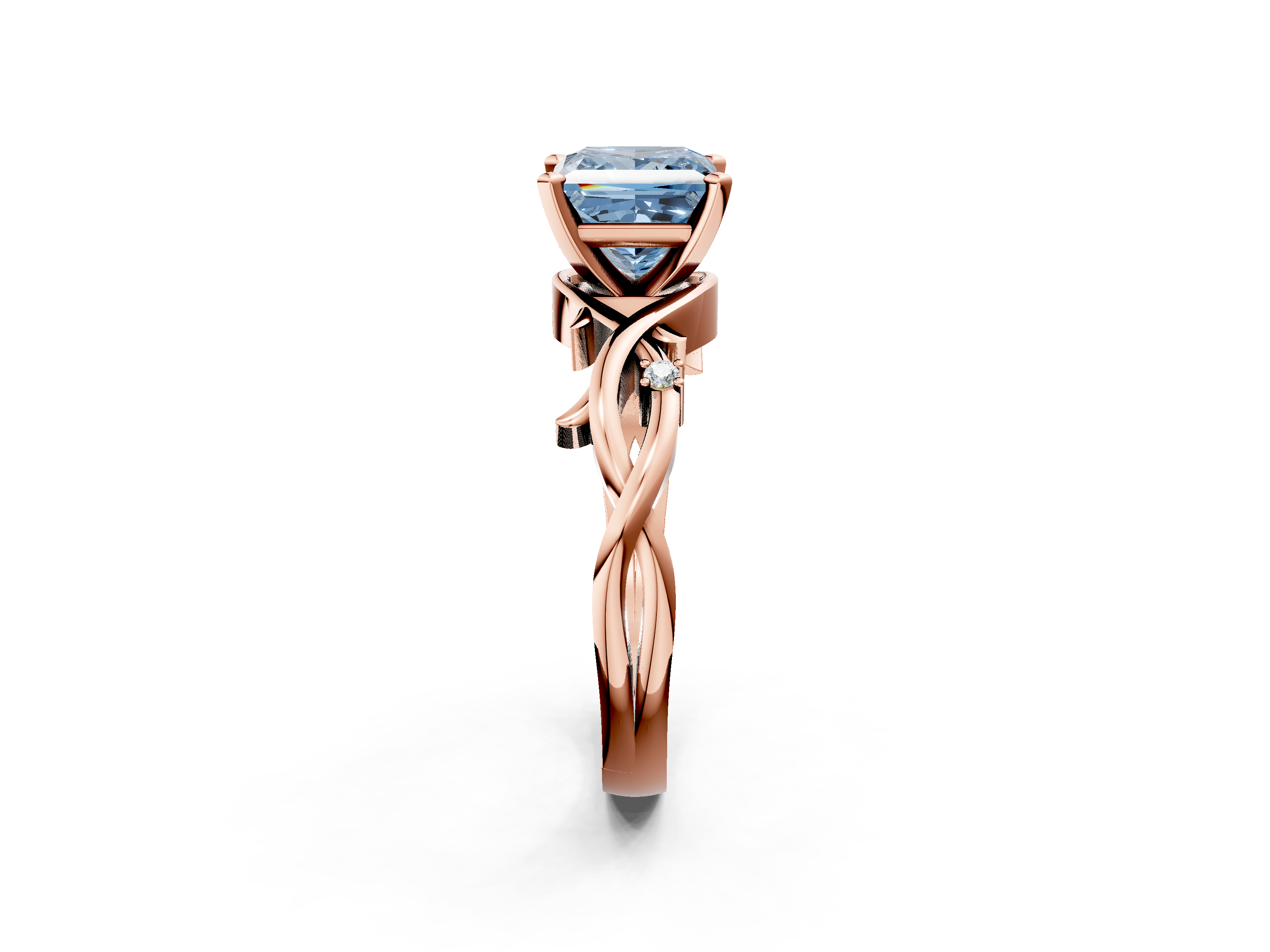 Rose gold Fancy Blue Princess cut Solitaire Twisted Band Prong Setting Ring_190