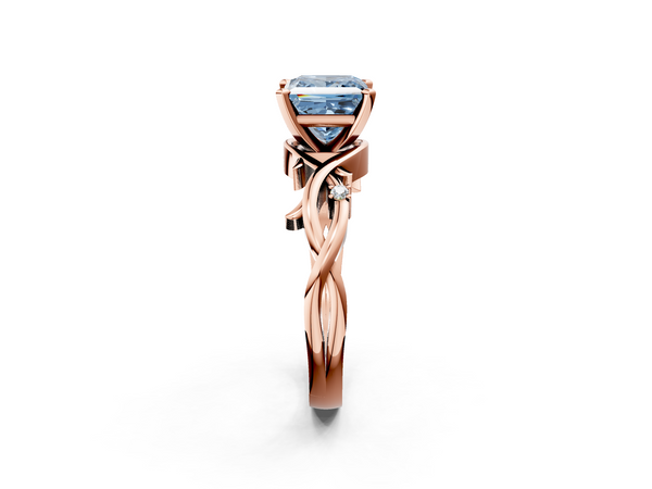Rose Gold Princess Cut Solitaire Engagement Ring Setting for Fancy Blue Center with Vine Twist Band
