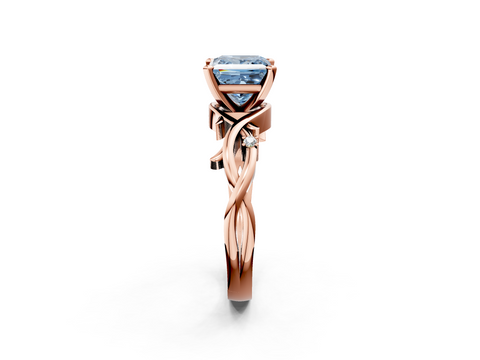 Rose gold Fancy Blue Princess cut Solitaire Twisted Band Prong Setting Ring_190
