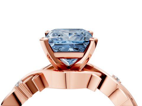 Rose gold Fancy Blue Princess cut Solitaire Twisted Band Prong Setting Ring_192