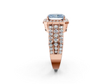 Rose gold Fancy Blue Radiant -Cut Halo Diamond Ring with Split Shank and Four-Prong Setting_73