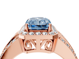 Rose gold Fancy Blue Radiant -Cut Halo Diamond Ring with Split Shank and Four-Prong Setting_75