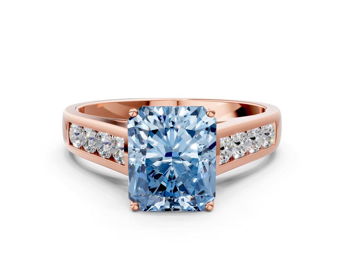 Rose gold Fancy Blue Radiant  Brilliant Channel-Set Solitaire Ring with Four-Prong Setting_20