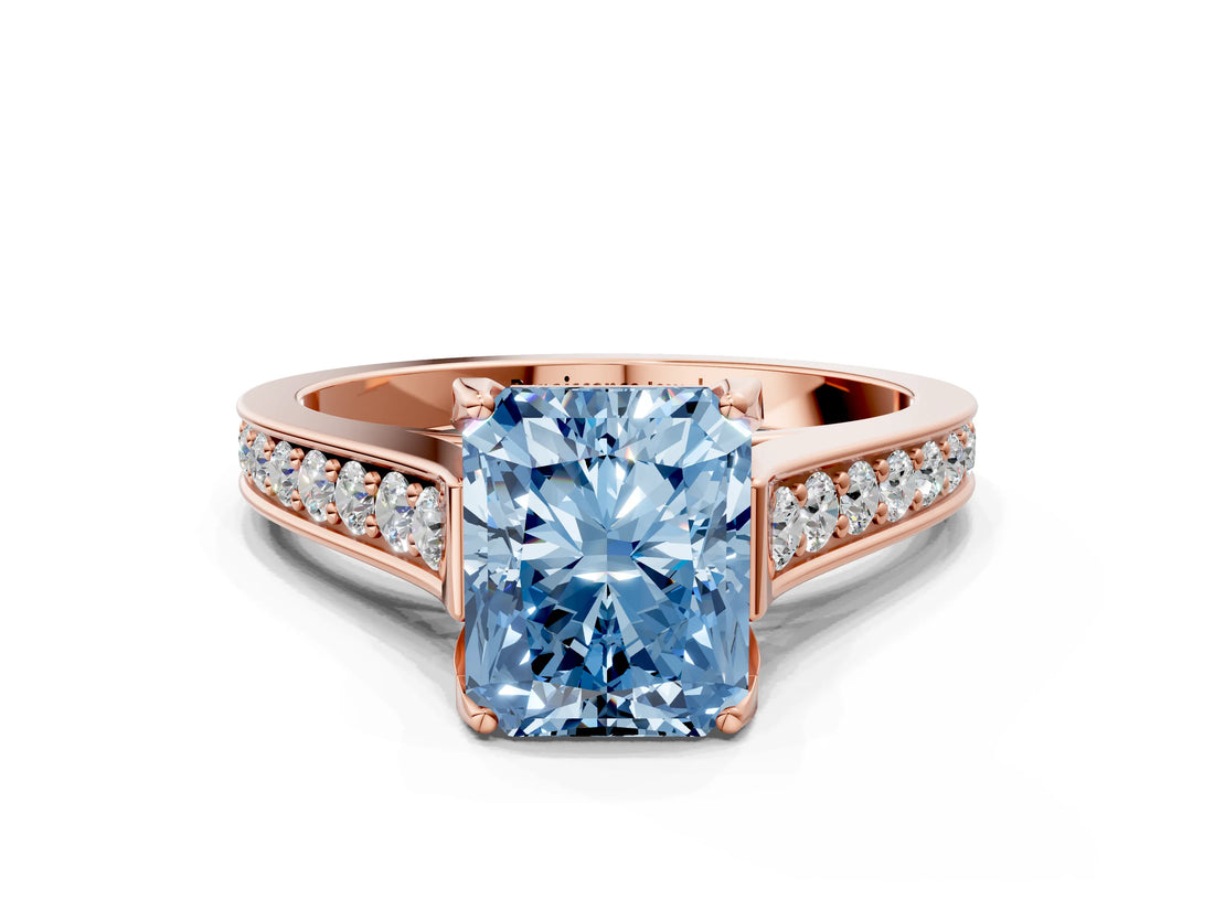 Rose gold Fancy Blue Radiant  Brilliant Cut Diamond Engagement Ring with Pavé Band and Four-Prong Setting_49