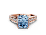 Rose gold Fancy Blue Radiant  Brilliant Cut Diamond Engagement Ring with Pavé Band and Four-Prong Setting_49
