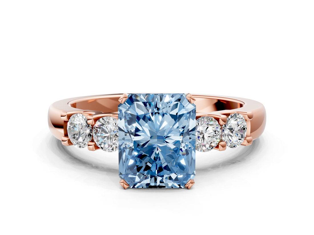 Rose gold Fancy Blue Radiant  Brilliant Cut Diamond Five-Stone Prong Set Engagement Ring with Channel Band_3