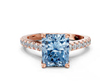 Rose gold Fancy Blue Radiant  Brilliant Diamond Solitaire with Pavé Band and Four-Prong Setting 1