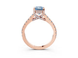 Rose gold Fancy Blue Radiant  Brilliant Diamond Solitaire with Pavé Band and Four-Prong Setting 4