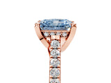 Rose gold Fancy Blue Radiant  Brilliant Diamond Solitaire with Pavé Band and Four-Prong Setting 5