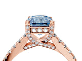 Rose gold Fancy Blue Radiant  Brilliant Diamond Solitaire with Pavé Band and Four-Prong Setting