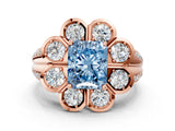 Rose gold Fancy Blue Radiant  Brilliant Flower Halo Diamond Split Shank Ring_129