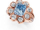 Rose gold Fancy Blue Radiant  Brilliant Flower Halo Diamond Split Shank Ring_130