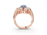 Rose gold Fancy Blue Radiant  Brilliant Flower Halo Diamond Split Shank Ring_132